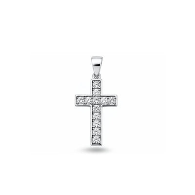 Sterling Silver Rhodium Plated Cross Clear CZ Pendant