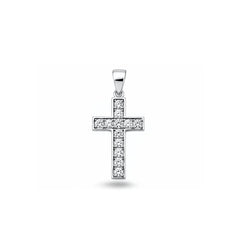 Sterling Silver Rhodium Plated Cross Clear CZ Pendant
