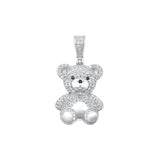 Sterling Silver Rhodium Plated Teddybear Clear CZ Pendant