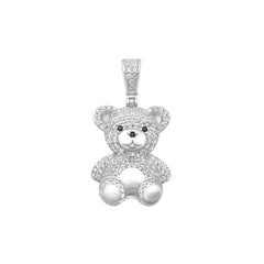 Sterling Silver Rhodium Plated Teddybear Clear CZ Pendant