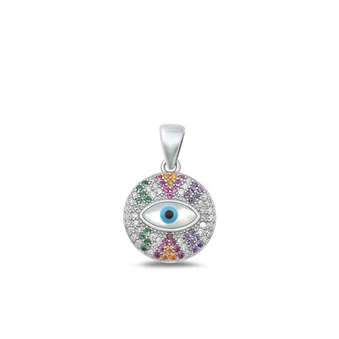 Sterling Silver Rhodium Plated Evil Eye Colored CZ Pendant