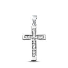Load image into Gallery viewer, Sterling Silver Rhodium Plated Cross CZ Pendant