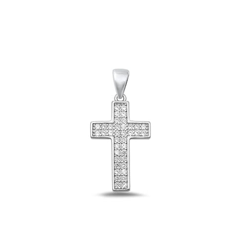 Sterling Silver Rhodium Plated Cross CZ Pendant-11mm