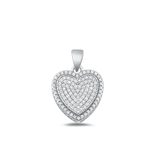 Sterling Silver Rhodium Plated Heart Clear CZ Pendant