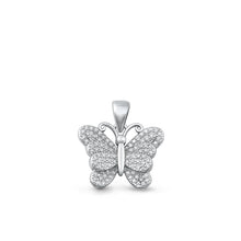 Load image into Gallery viewer, Sterling Silver Rhodium Plated Butterfly CZ Pendant