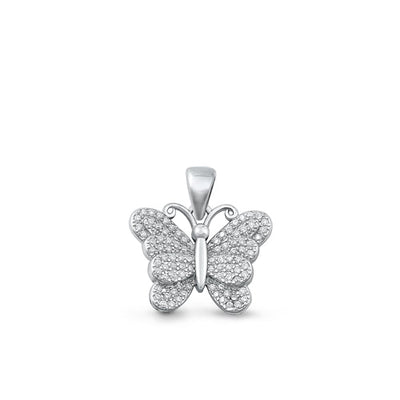 Sterling Silver Rhodium Plated Butterfly CZ Pendant