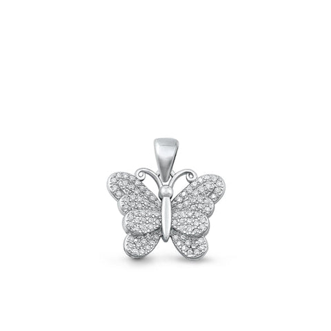 Sterling Silver Rhodium Plated Butterfly CZ Pendant