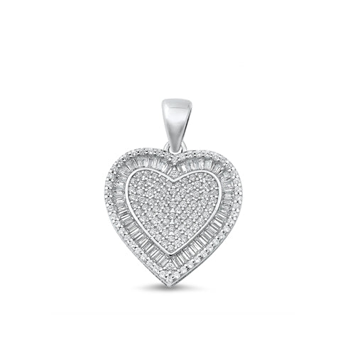 Sterling Silver Rhodium Plated Heart CZ Pendant-20.8mm