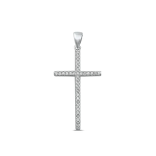 Load image into Gallery viewer, Sterling Silver Rhodium Plated 28mm Cross Clear CZ Pendant