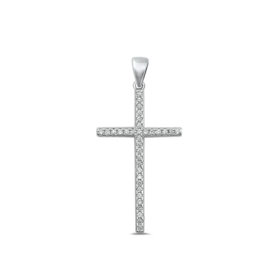 Sterling Silver Rhodium Plated Cross Clear CZ Pendant
