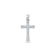Sterling Silver Rhodium Plated 19.8mm Cross Clear CZ Pendant