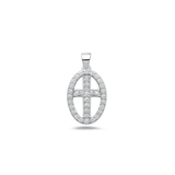 Sterling Silver Rhodium Plated Oval Cross Clear CZ Pendant