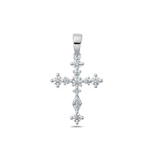 Load image into Gallery viewer, Sterling Silver Rhodium Plated Clear CZ Cross Pendant