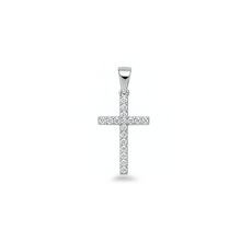 Load image into Gallery viewer, Sterling Silver Rhodium Plated 19.5mm Cross Clear CZ Pendant