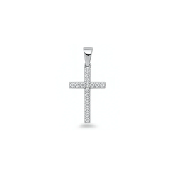 Sterling Silver Rhodium Plated 19.5mm Cross Clear CZ Pendant