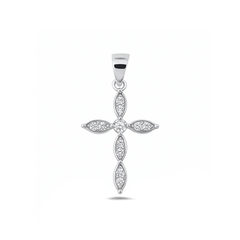 Sterling Silver Rhodium Plated 19.2mm Cross Clear CZ Pendant