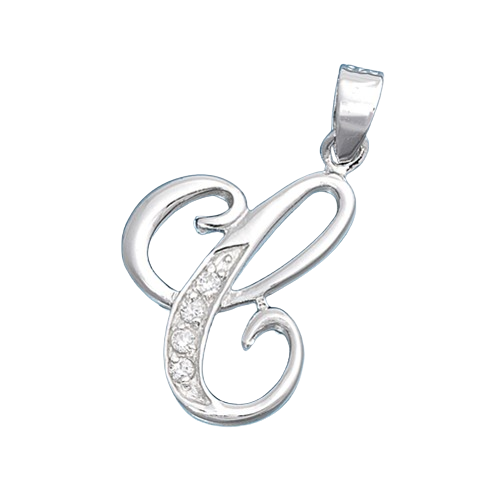 Sterling Silver Clear CZ C Initial Pendant