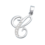 Sterling Silver Clear CZ C Initial Pendant