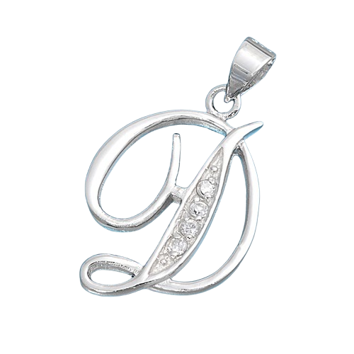 Sterling Silver Clear CZ D Initial Pendant