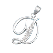 Load image into Gallery viewer, Sterling Silver Clear CZ D Initial Pendant