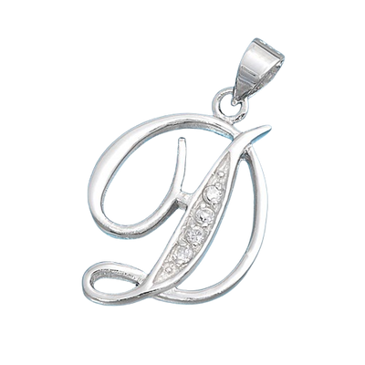 Sterling Silver Clear CZ D Initial Pendant
