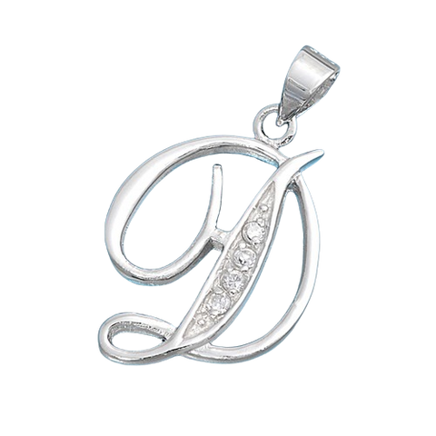 Sterling Silver Clear CZ D Initial Pendant