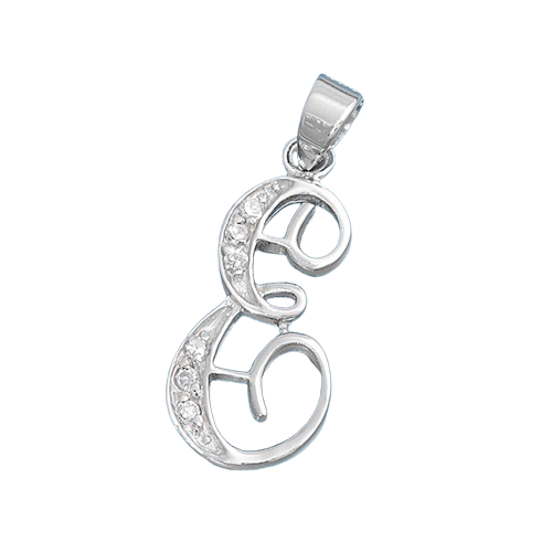 Sterling Silver Clear CZ E Initial Pendant