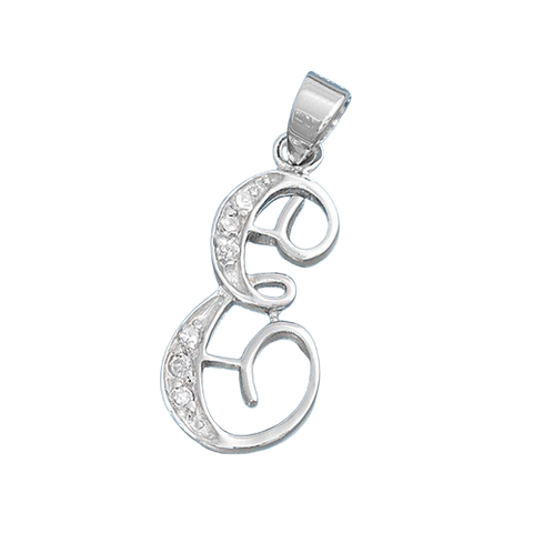 Sterling Silver Clear CZ E Initial Pendant