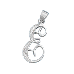 Sterling Silver Clear CZ E Initial Pendant