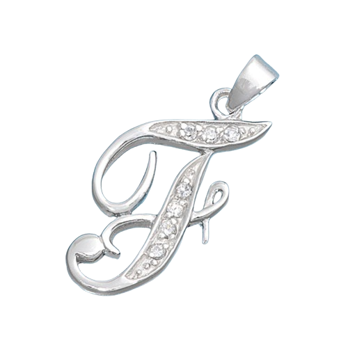 Sterling Silver Clear CZ F Initial Pendant