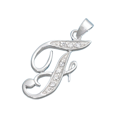 Sterling Silver Clear CZ F Initial Pendant