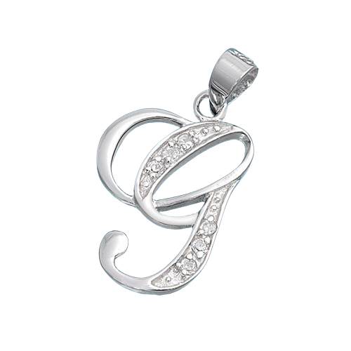 Sterling Silver Clear CZ G Initial Pendant