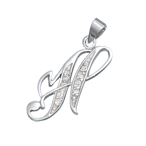 Sterling Silver Clear CZ H Initial Pendant