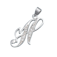 Load image into Gallery viewer, Sterling Silver Clear CZ H Initial Pendant