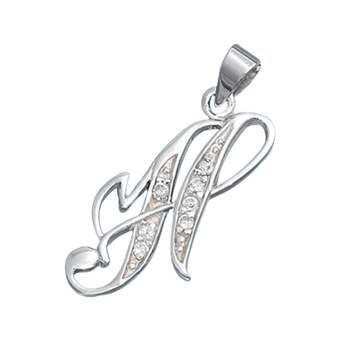 Sterling Silver Clear CZ H Initial Pendant