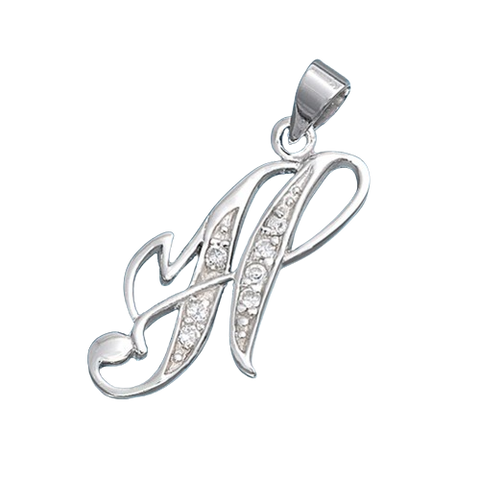 Sterling Silver Clear CZ H Initial Pendant