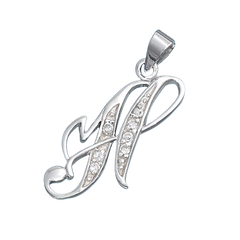 Sterling Silver Clear CZ H Initial Pendant