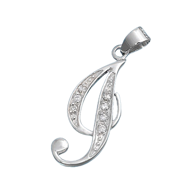 Sterling Silver Clear CZ I Initial Pendant