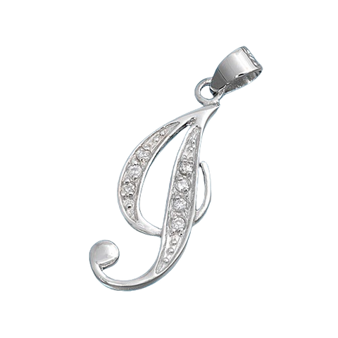 Sterling Silver Clear CZ I Initial Pendant