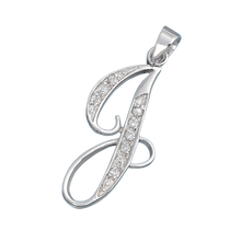 Load image into Gallery viewer, Sterling Silver Clear CZ J Initial Pendant