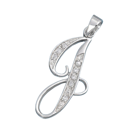 Sterling Silver Clear CZ J Initial Pendant