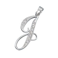 Sterling Silver Clear CZ J Initial Pendant