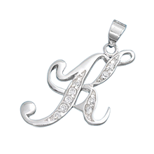 Load image into Gallery viewer, Sterling Silver Clear CZ K Initial Pendant