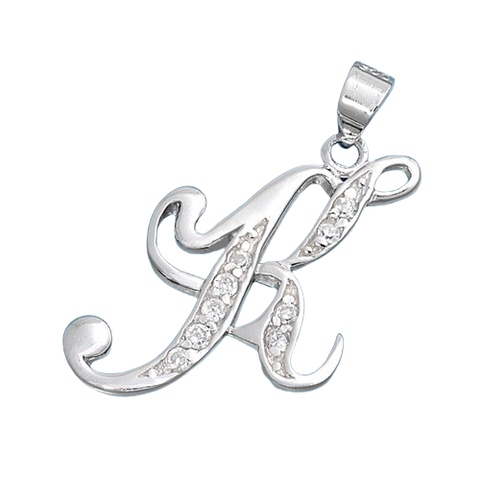 Sterling Silver Clear CZ K Initial Pendant