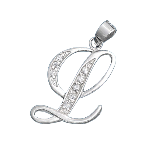 Sterling Silver Clear CZ L Initial Pendant