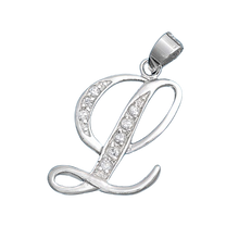 Load image into Gallery viewer, Sterling Silver Clear CZ L Initial Pendant