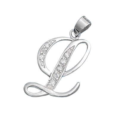 Sterling Silver Clear CZ L Initial Pendant