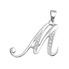 Load image into Gallery viewer, Sterling Silver Clear CZ M Initial Pendant