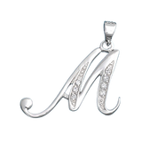 Sterling Silver Clear CZ M Initial Pendant