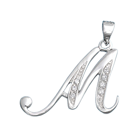 Sterling Silver Clear CZ M Initial Pendant